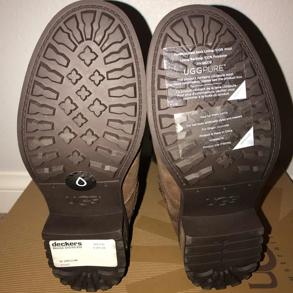 UGG Brown Leather Mid-Calf Shearling-Lined Boots with Buckle